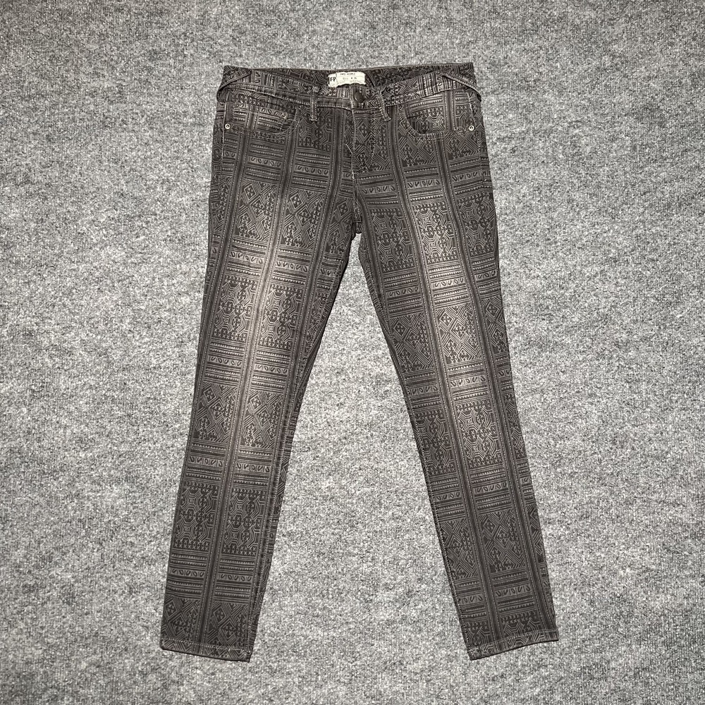 Free People Pants Womens Sz 28 Tapered Aztec Tribal Print Gray Black 27" Inseam‎